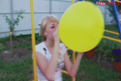 Alla inflates the balloon with her mouth and he suddenly flies away from it and bursts!!!