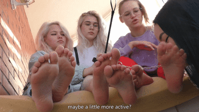 LANA, NICOLE and ELENA - Three cruel girls and one slave girl - Foot domination (mp4)