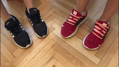 TWO GIRLS WORN GYM SHOES TOE WIGGLING INSIDE SNEAKERS