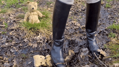Beloved old teddys crushed into the mud