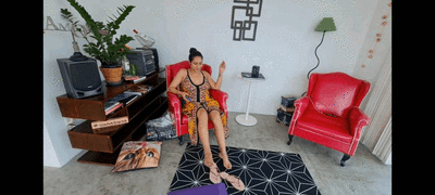Goddess Kiffa - Foot slave is used as  Ashtray footstool and is ignored - SMOKING - FOOT WORSHIP - FOOT DOMINATION - FOOT HUMILIATION - FLIP FLOPS - SOLES - CHASTITY - FOOT MASSAGE - FOOT IGNORED -