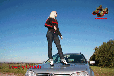 Girl in patent High Heels on Car (0223)