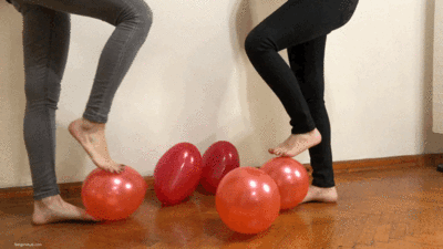 TWO GIRLS POPPING BALLOONS BAREFOOT - MP4 HD