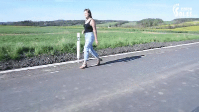 College girl with long toes hitchhiking foot worship