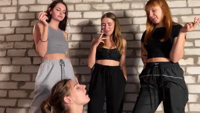 Slaves Mouth Is An Ashtray For Three Smoking Girls