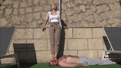 GABRIELLA - Holidays whit the slave - OUTDOOR trampling, face standing, foot domination, BRUTAL face trampling